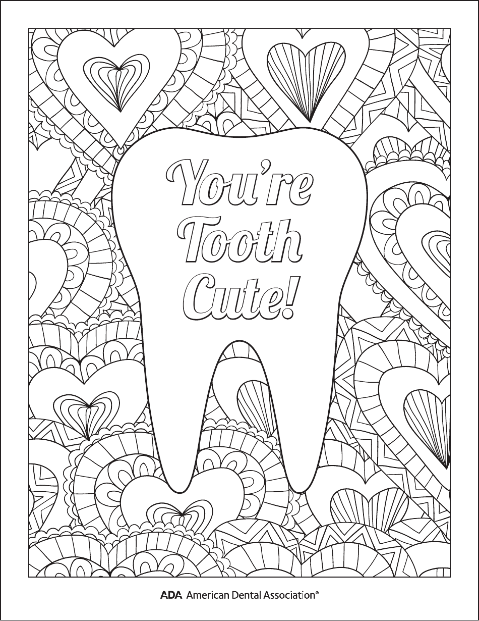 Valentine's Day Coloring Page with tooth illustration