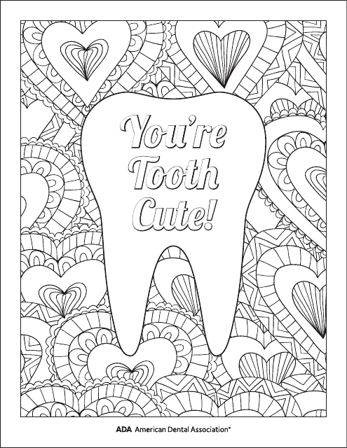 Valentine's Day Coloring Page with tooth illustration