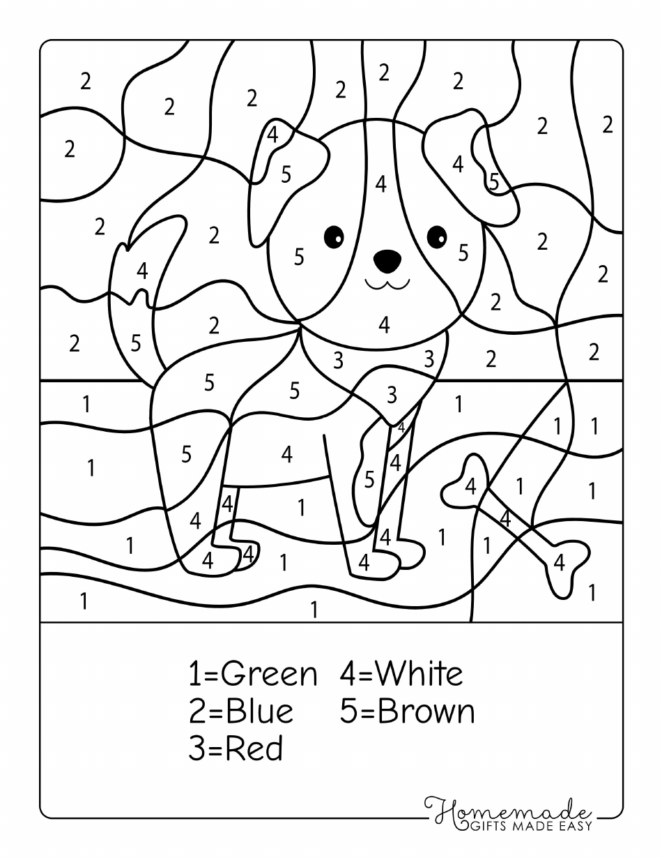 Color by Number Puppy Coloring Page Preview
