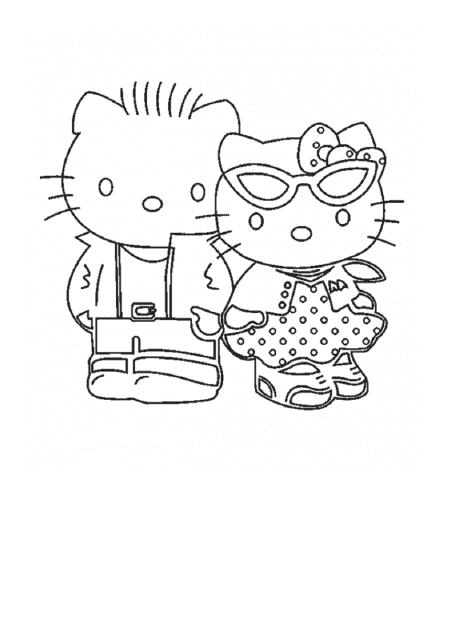 Cute Hello Kitty Couple Coloring Page