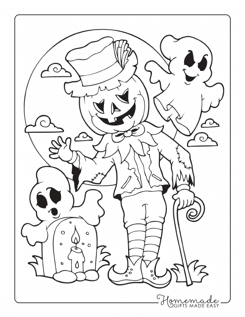 Halloween Coloring Page - Pumpkin Scarecrow