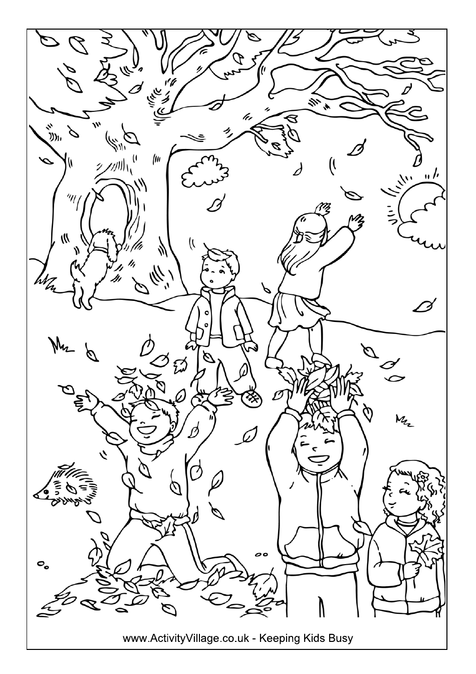 Autumn Play Coloring Page - Printable Coloring Page for Kids