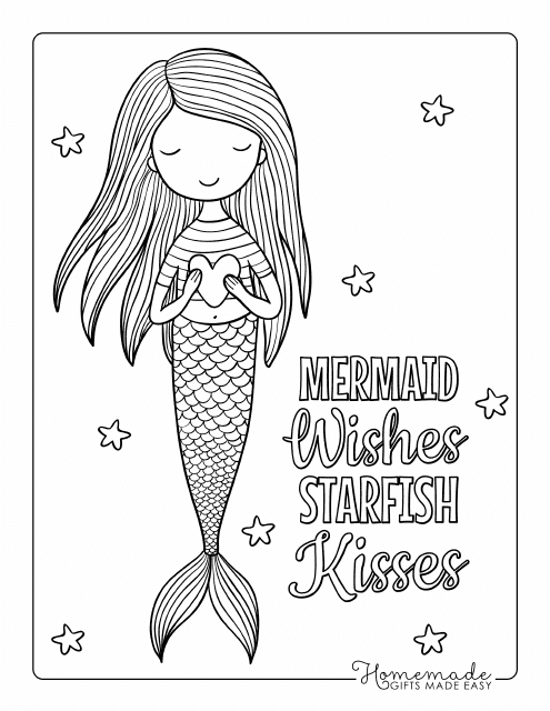 Mermaid's Wish Coloring Page Preview - Beautiful coloring page featuring a magical mermaid
