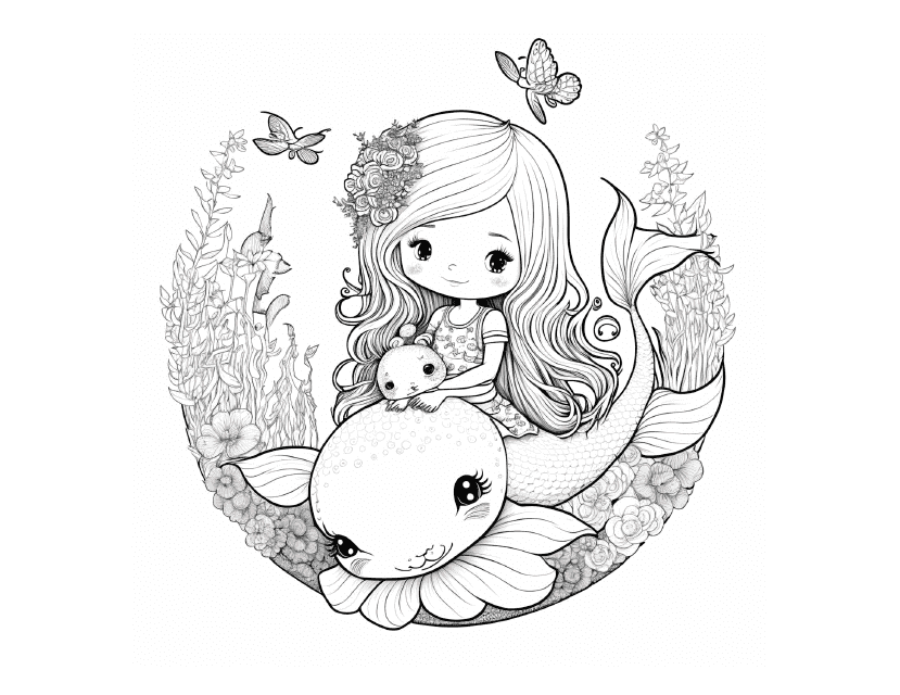 Little Mermaid With Friends Coloring Page