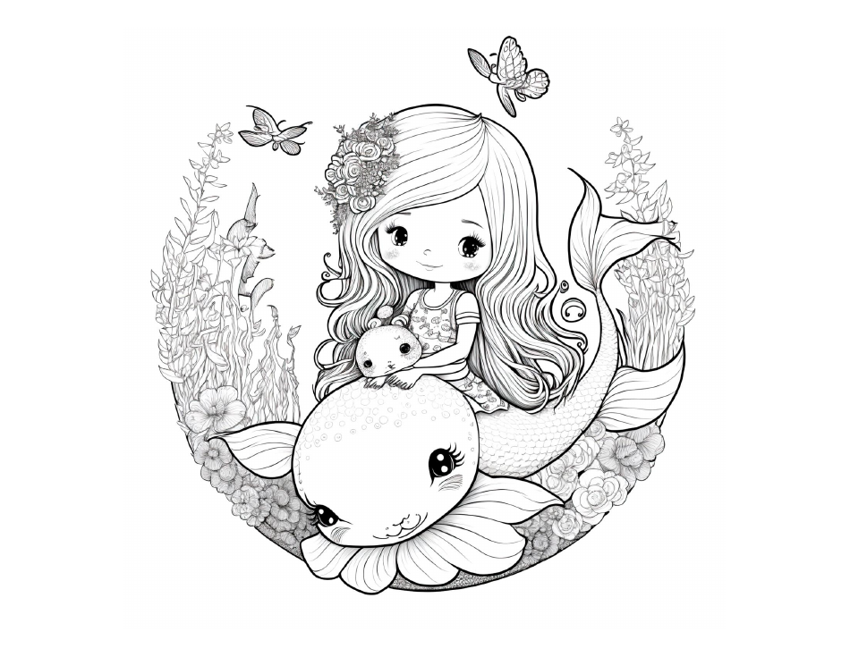 Little Mermaid With Friends Coloring Page - Template Roller