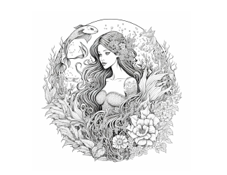 Document preview: Beautiful Mermaid Coloring Page