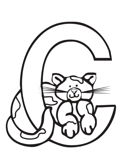 Alphabet Coloring Page with Cat