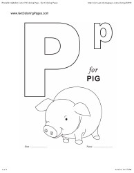 Document preview: Alphabet Coloring Page - Pig