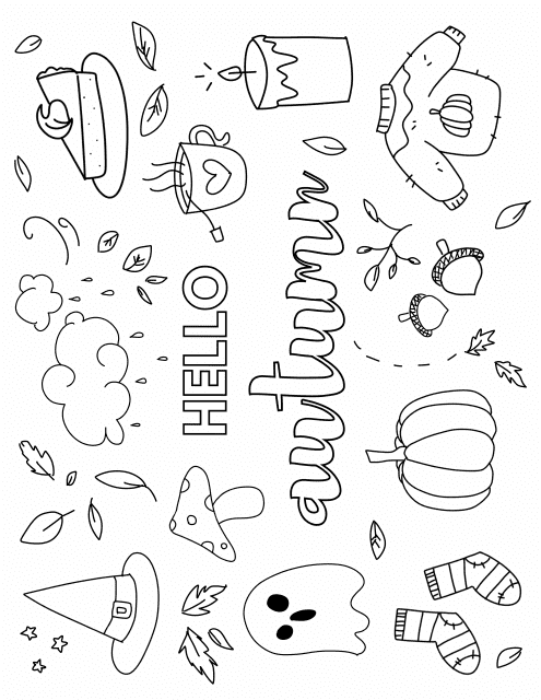 Hello Autumn Coloring Page