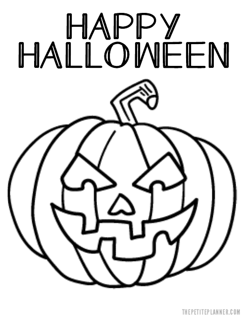 Happy Halloween coloring page with a grinning Jack O' Lantern