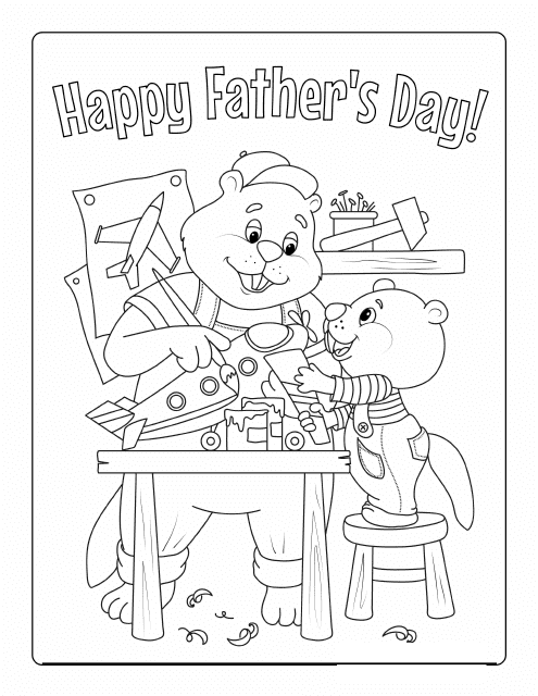 Father's Day Coloring Page featuring adorable beavers and playful designs
