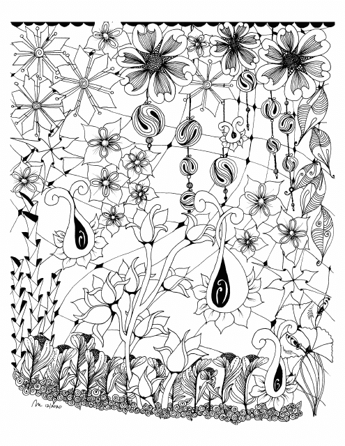 Adult Coloring Page - Floral Tangle