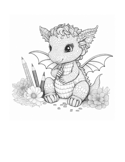 Cute little dragon coloring page - Printable PDF template