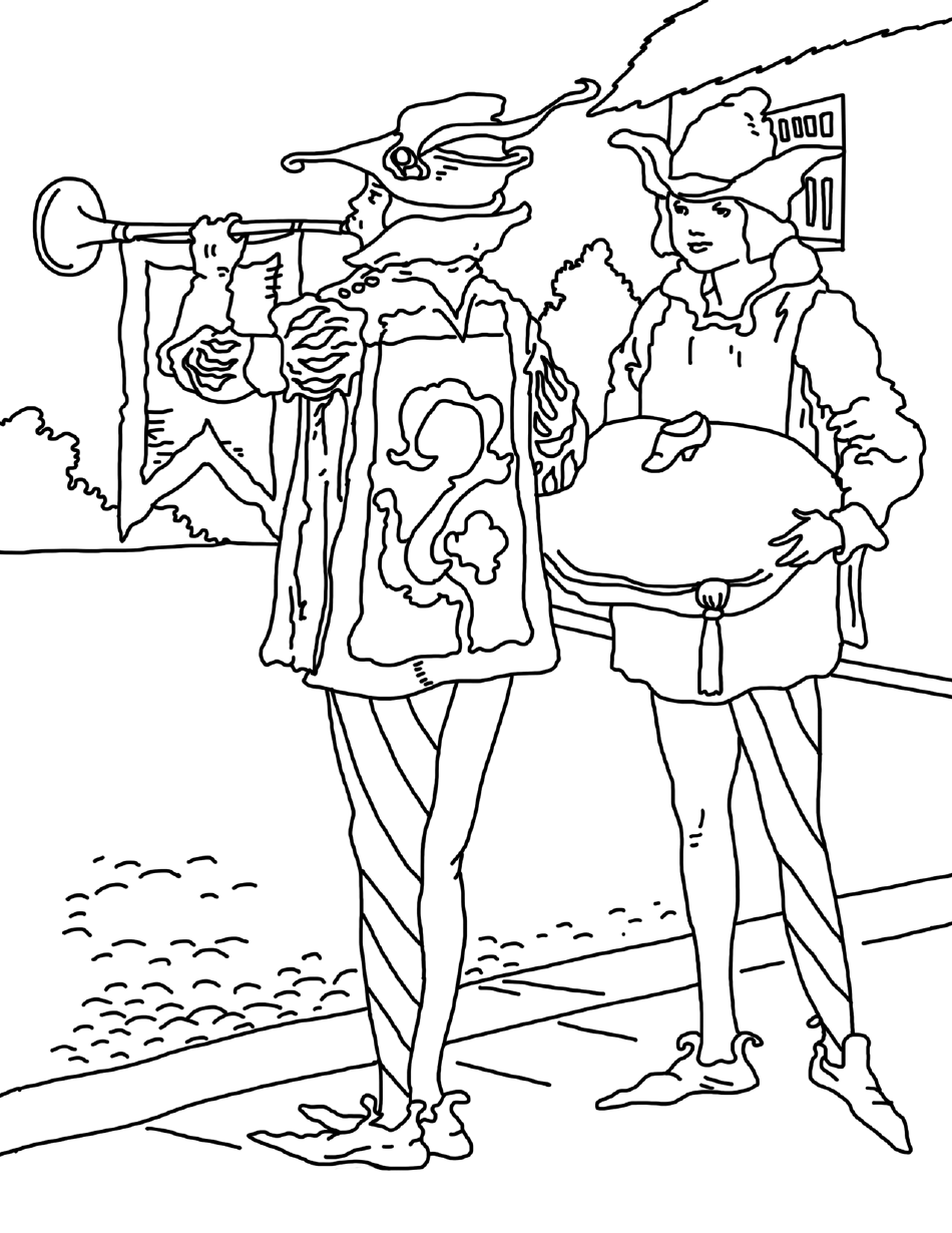 Cinderella with the Prince's Trumpeters coloring page