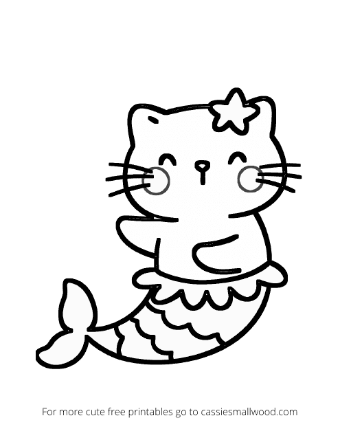 Little Mermaid Cat Coloring Page - Free Printable Coloring Sheet for Kids