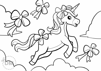 Document preview: Unicorn in the Clouds Coloring Page