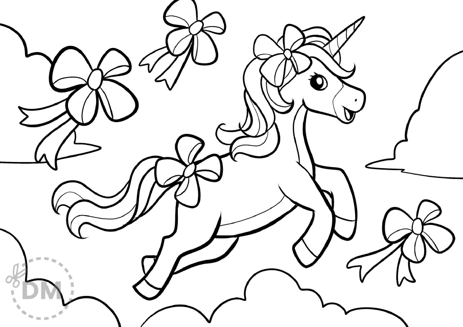 Unicorn in the Clouds Coloring Page