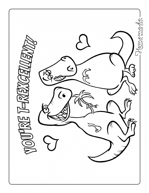 Valentine's Day Coloring Page - T-Rex
