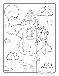 Document preview: Dragon's Tower Coloring Page