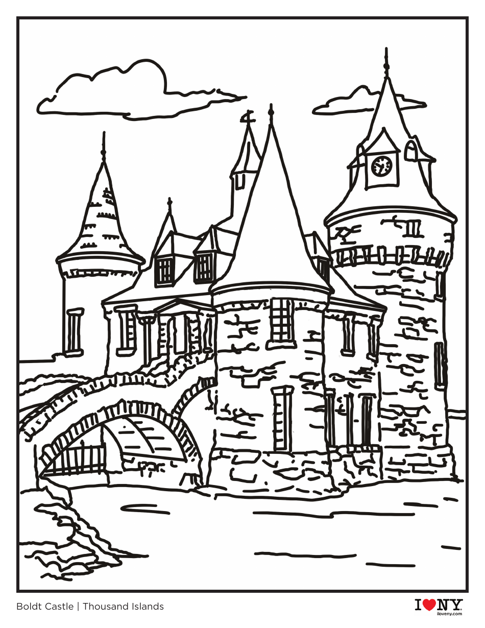 The Boldt Castle coloring page showcases a beautiful and detailed illustration of the iconic Boldt Castle. Perfect for coloring enthusiasts of all ages, this coloring page brings the historical masterpiece to life.