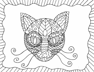 Document preview: Cat Face Ornament Coloring Page