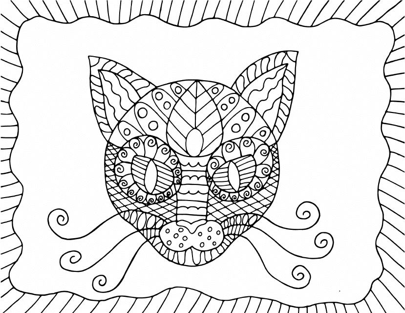 Cat Face Ornament Coloring Page - Engaging and Creative Cat-themed Coloring Page