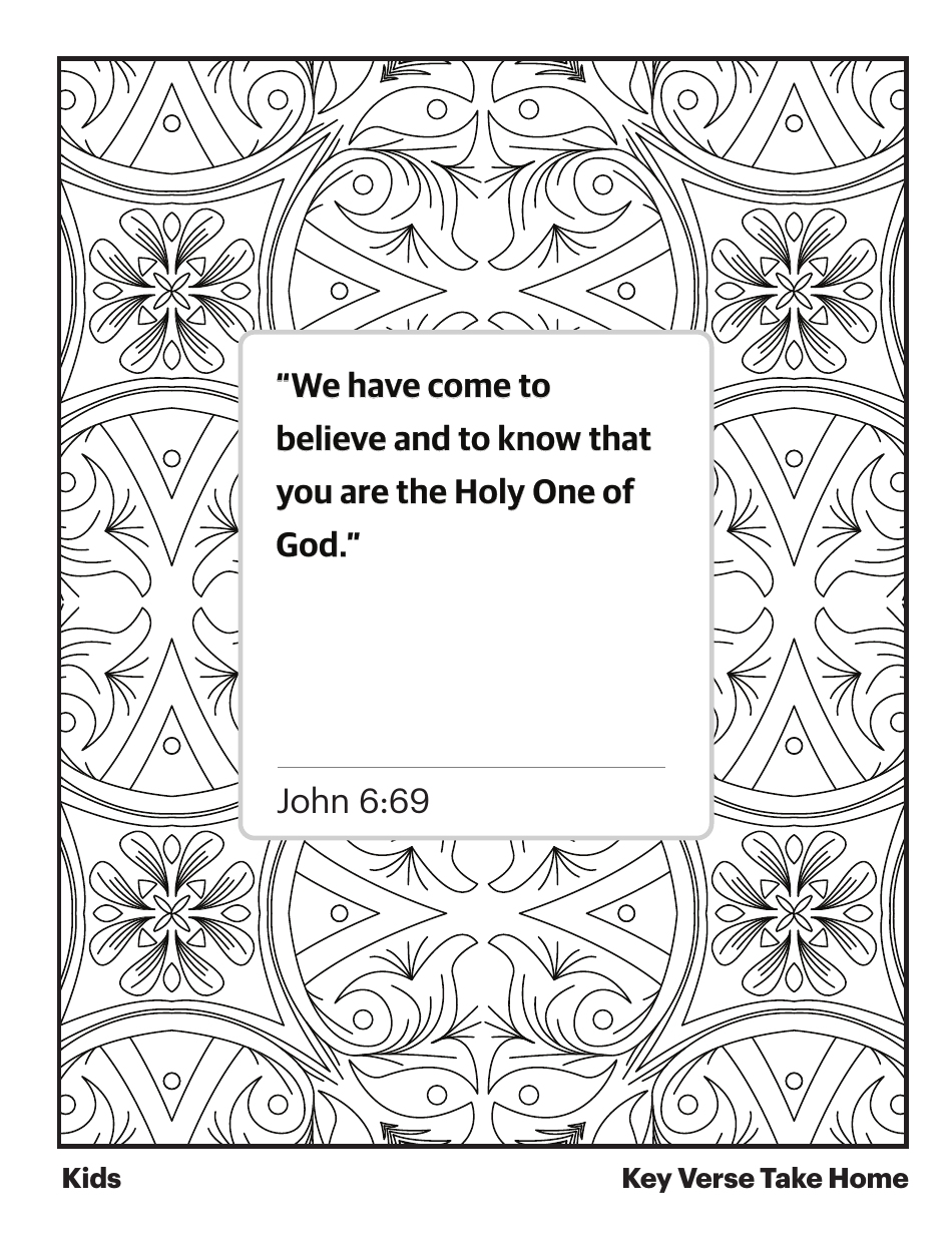 The Holy One of God Coloring Page - Printable religious biblical coloring page with the title "The Holy One of God" suitable for children and adults.