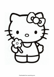 Document preview: Hello Kitty With a Flower Coloring Page