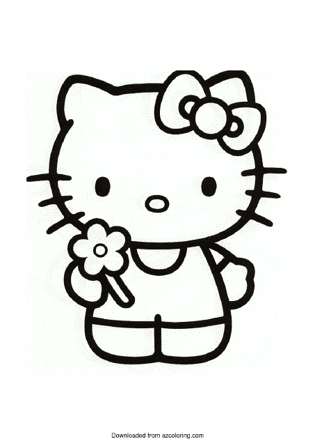 Hello Kitty with a Flower Coloring Page - Printable Image