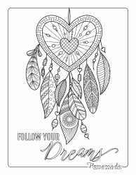 Document preview: Heart Shaped Dream Catcher Coloring Page