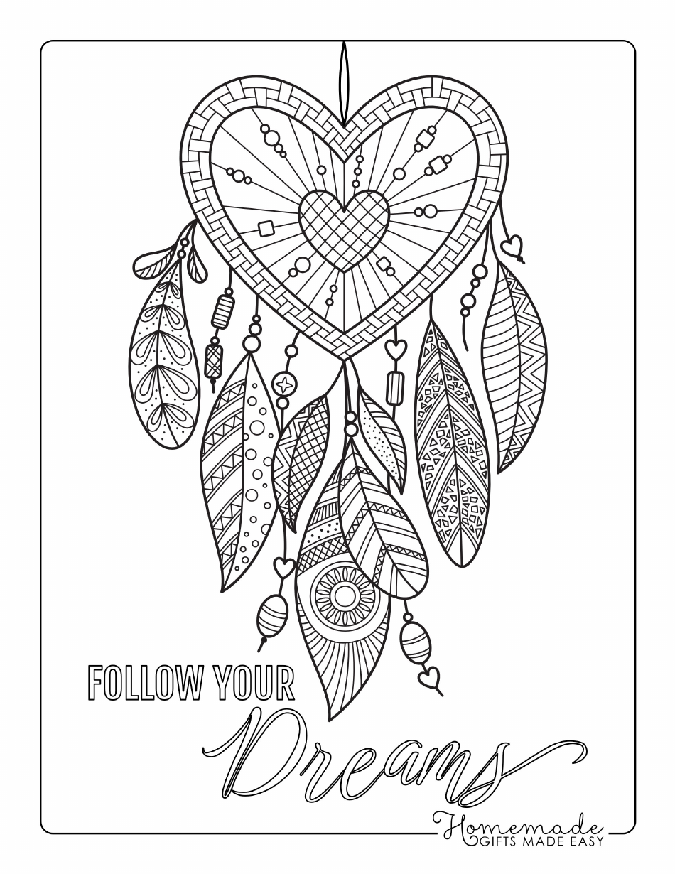 Heart Shaped Dream Catcher Coloring Page Download Printable PDF