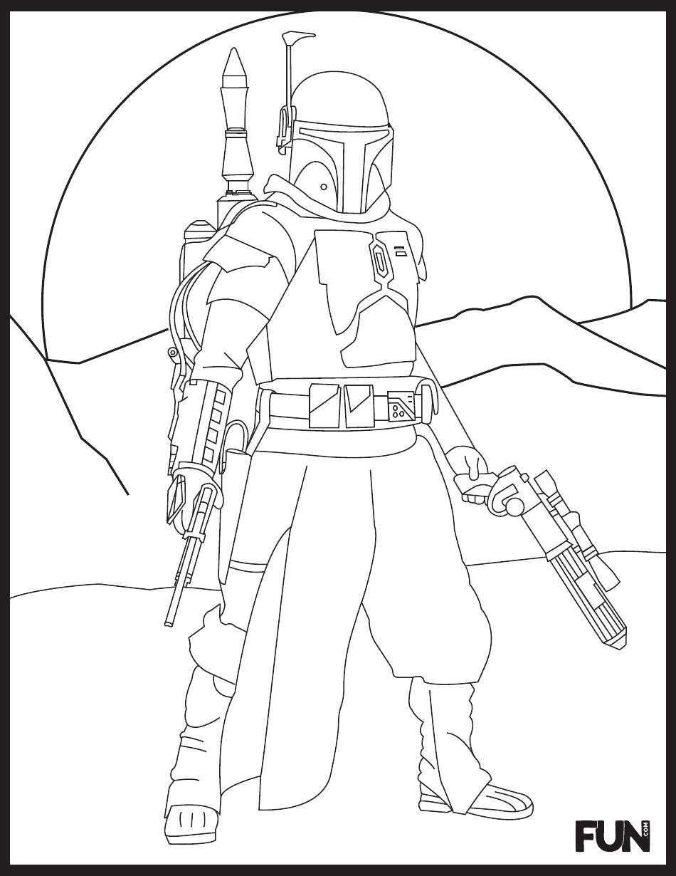 A delightful coloring page featuring the Mandalorian from the iconic Star Wars series.