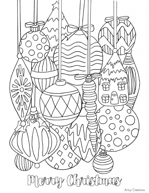 Christmas coloring page with decorations