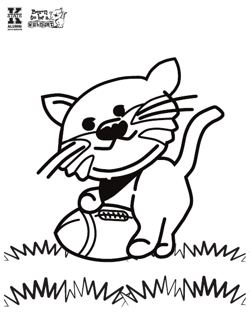 Cat Playing Football Coloring Page - Printable Cute Cartoon