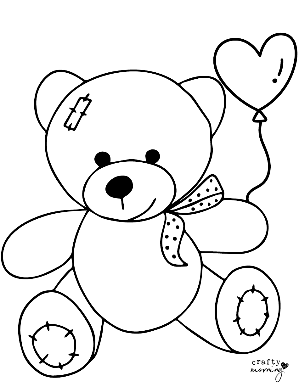 Teddy Bear With a Heart Coloring Page Download Printable PDF ...