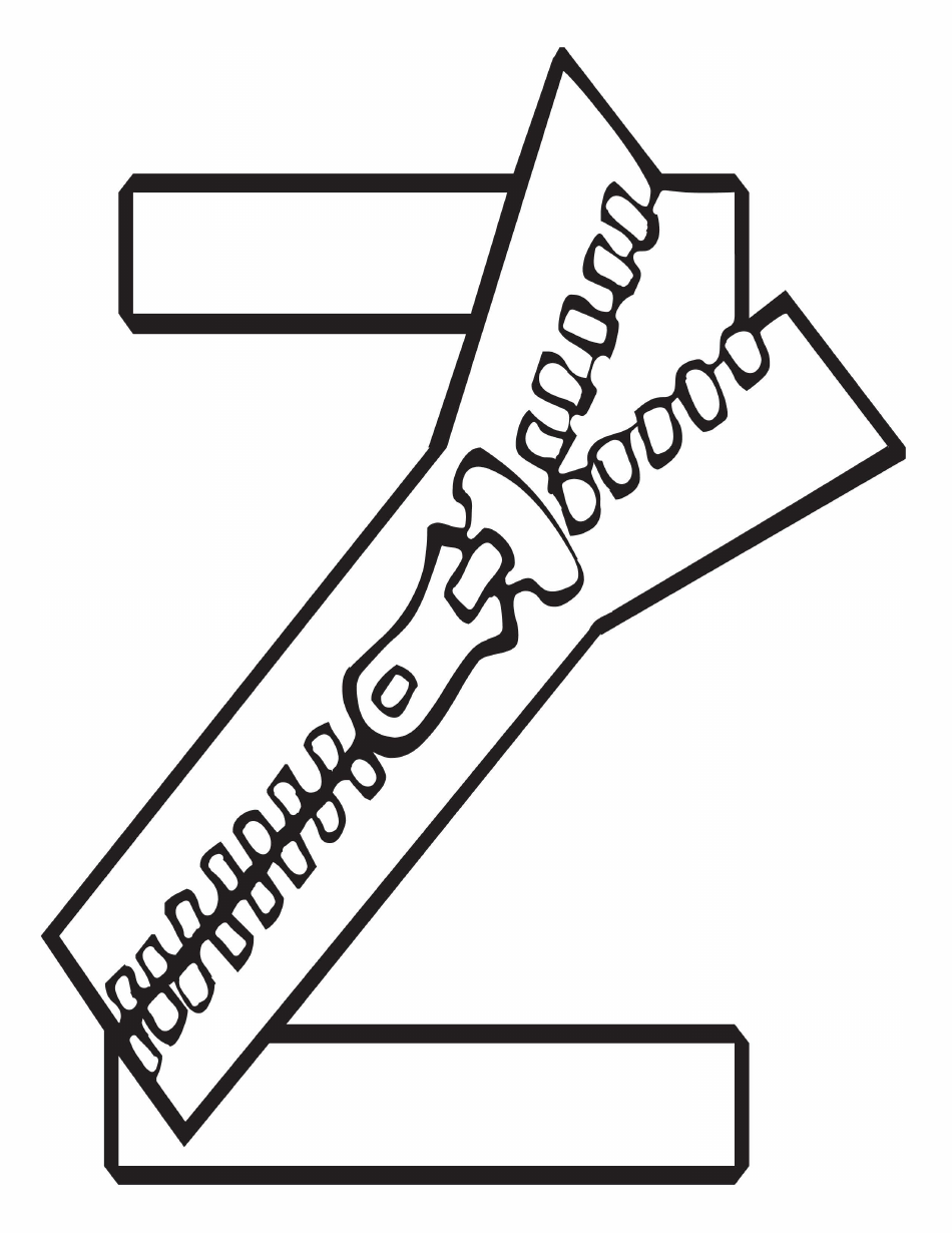 Coloring page of the letter Z with a magnificent zipper design.