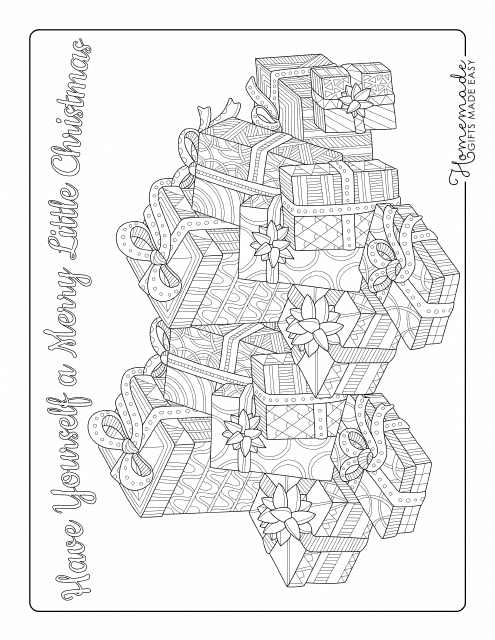 Coloring page featuring adorable Christmas gifts