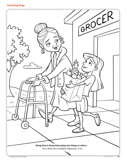 Kindness Coloring Page - A children's coloring page featuring the theme of kindness