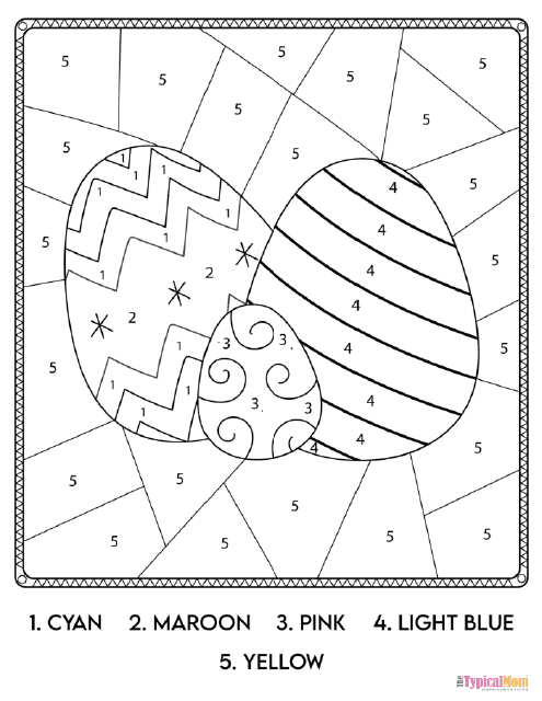 Color by Number Coloring Page with Beautifully Decorated Easter Eggs