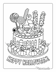 Document preview: Halloween Cake Coloring Page
