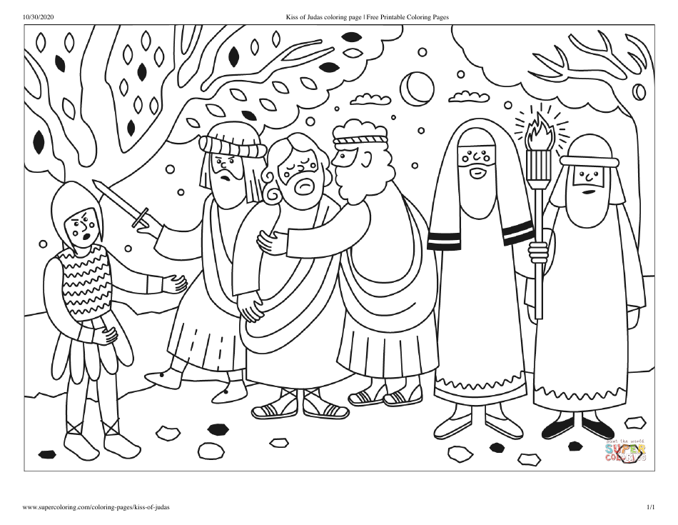 Kiss of Judas Coloring Page - Templateroller.com