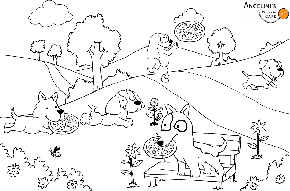 Dogs With Pizza Coloring Page - Preview Image
