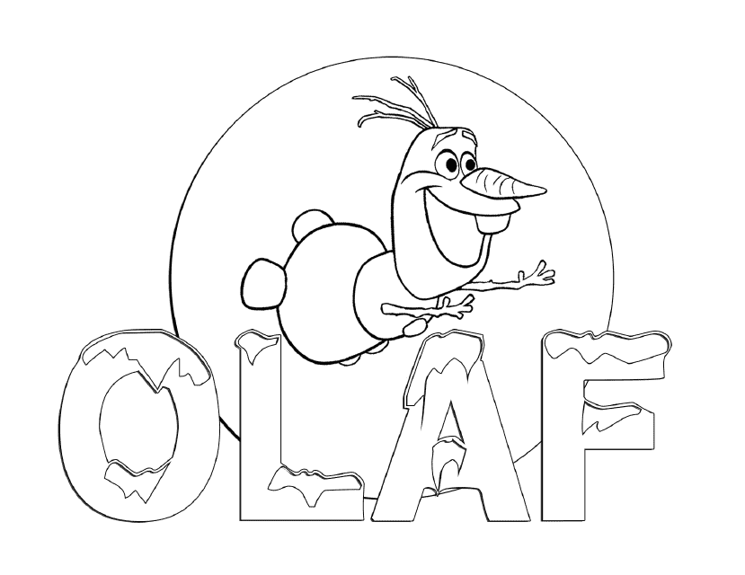 A colorful Olaf coloring page with playful and lovable snowman character from the Disney movie "Frozen".