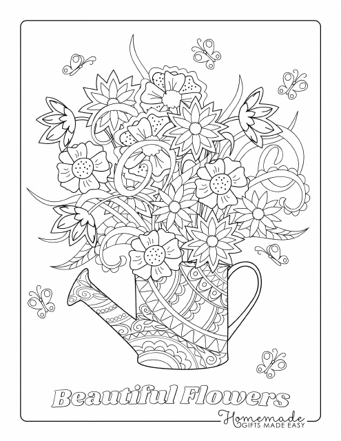 Colorful printable coloring page with beautiful flowers