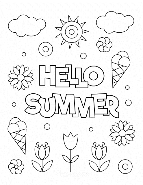 Hello Summer Coloring Page Preview