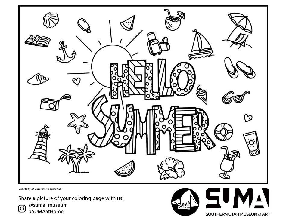 Summer Collage Coloring Page with Popsicles, Seashells, Beach Ball, and Ice Cream