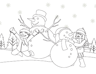 Document preview: Winter Play Coloring Page