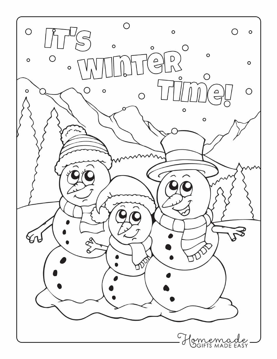 Three Snowmen Coloring Page Preview