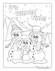 Document preview: Three Snowmen Coloring Page
