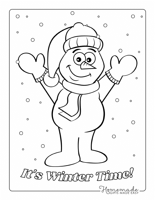 Winter Time Coloring Page Snowman - Printable Coloring Sheet